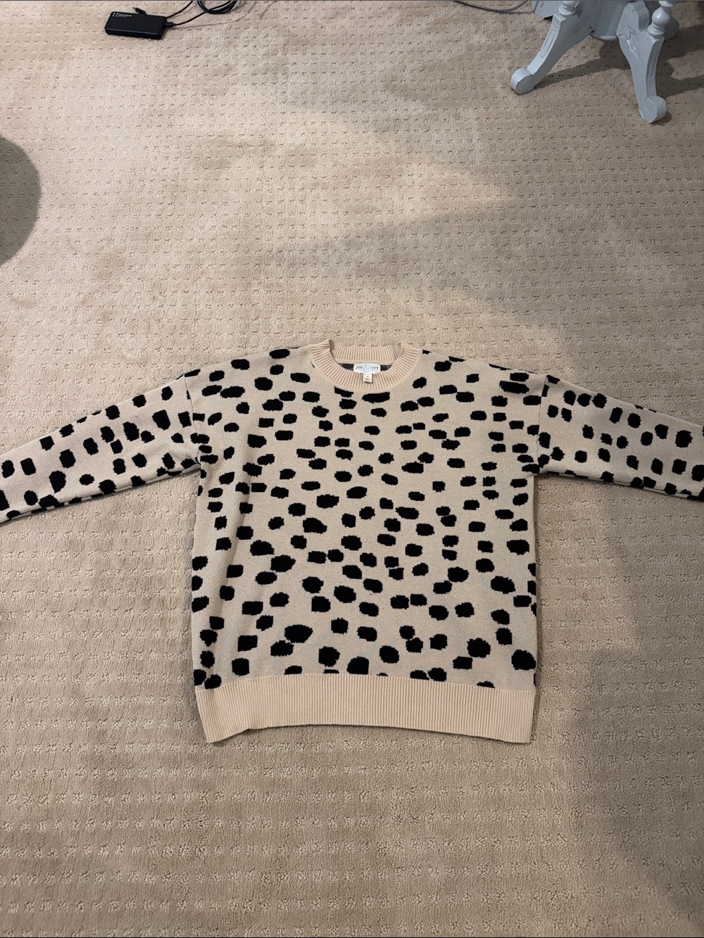 Cream Dalmatian Print Crewneck Sweater - Women